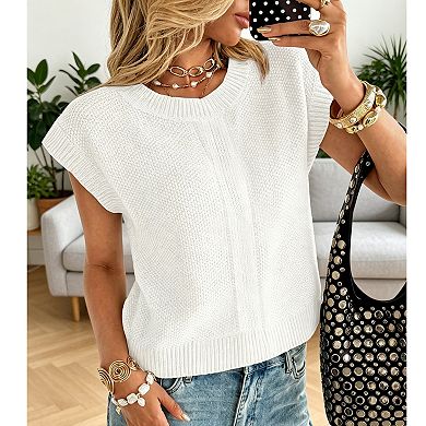 Women's Crew Neck Sleeveless Knit Sweater Vest Casual Pullover Sweater
