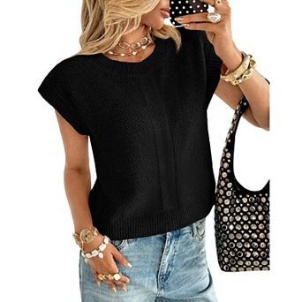 Women's Crew Neck Sleeveless Knit Sweater Vest Casual Pullover Sweater