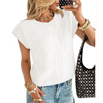 Women's Crew Neck Sleeveless Knit Sweater Vest Casual Pullover Sweater