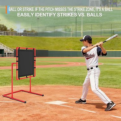 Easy Setup Baseball Pitching Trainer with Strike Zone, Portable PVC Pitching Net for Backyard Play