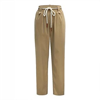 Womens High Waisted Drawstring Tapered Harem Cargo Pants Summer Casual Cigarette Style Long Trousers