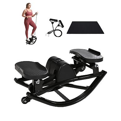 Rocking Stepper for Exercise at Home - Side to Side Mini Stair Stepper with Resistance Bands