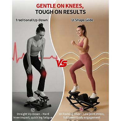 Rocking Stepper for Exercise at Home - Side to Side Mini Stair Stepper with Resistance Bands