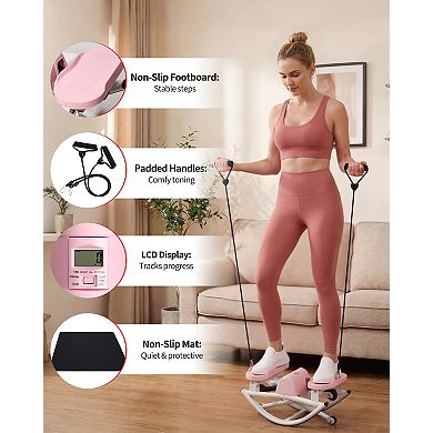 Rocking Stepper for Exercise at Home - Side to Side Mini Stair Stepper with Resistance Bands