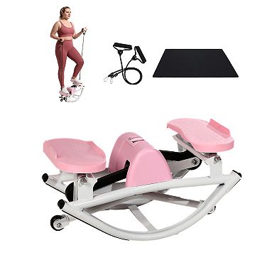 Rocking Stepper for Exercise at Home - Side to Side Mini Stair Stepper with Resistance Bands