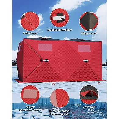 1-8 Person Pop-Up Ice Fishing Tent, 3-Layer Insulated Waterproof Oxford Ice Shelter with Carry Bag