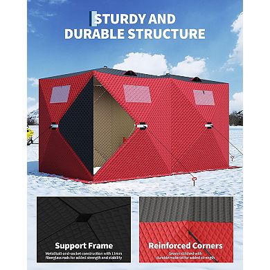 1-8 Person Pop-Up Ice Fishing Tent, 3-Layer Insulated Waterproof Oxford Ice Shelter with Carry Bag