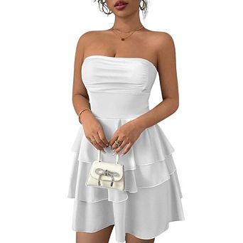 Women's Fashionable Backless Tube top Solid Color Cake Style Skirt