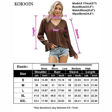Women's Tie‑Front Pleated Bell Sleeve Casual Blouse