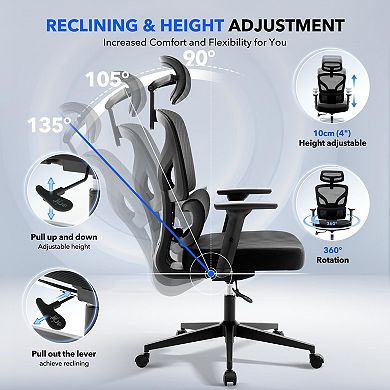Ergonomic Office Chair, Adjustable Headrest Lumbar Support 3D Armrest Gaming Chair for Study Bedroom