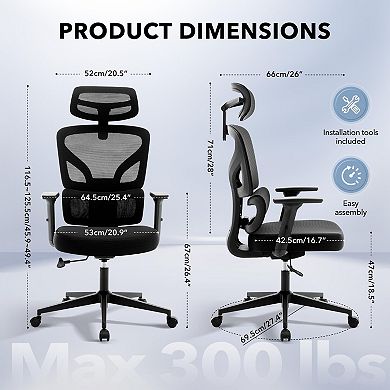 Ergonomic Office Chair, Adjustable Headrest Lumbar Support 3D Armrest Gaming Chair for Study Bedroom