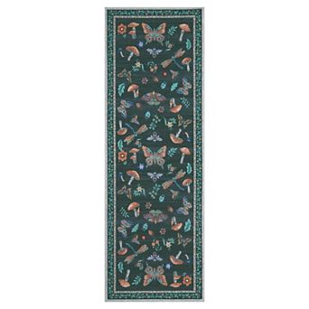 Washable Runner Rug Mushroom & Butterfly, Non-Slip Low Pile Throw Carpet for Entry Kitchen Hallway