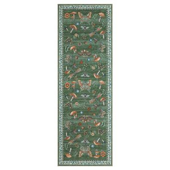 Washable Runner Rug Mushroom & Butterfly, Non-Slip Low Pile Throw Carpet for Entry Kitchen Hallway