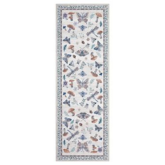 Washable Runner Rug Mushroom & Butterfly, Non-Slip Low Pile Throw Carpet for Entry Kitchen Hallway