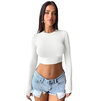 Women's Long Sleeve Y2K Crew Neck Cute Slim fit Crop Tops
