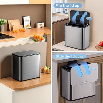 1.3 Gal Hanging Compost Bin, Stainless Steel Odor Control Trash Can with Charcoal Filter for Kitchen