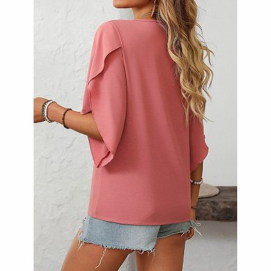 Women's Asymmetric Neck Dolman Sleeve Casual Blouse