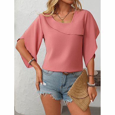 Women's Asymmetric Neck Dolman Sleeve Casual Blouse
