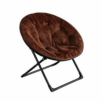 Modern Folding Fur Saucer Chair, Portable Cozy Lounge Seat with Metal Frame for Bedroom Living Room
