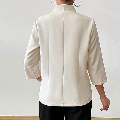 Womens Open Front Blazer with Buttons Three Quarter Sleeve Lightweight Jacket