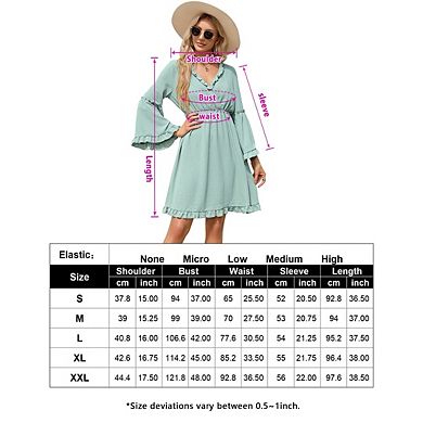 Womens Long Sleeve Spring Summer Casual V Neck Flowy Chiffon Layers Dresses