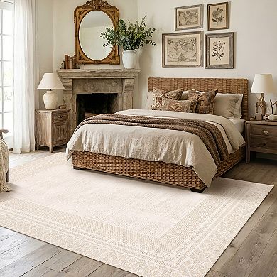 Washable Area Rug for Living Room, Soft Bordered Ultra Thin Lightweight Carpet with Non Slip Backing