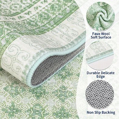 Bordered Washable Geometric Non Slip Area Rug Indoor Modern Low Pile Ultra Thin Under Table Carpet