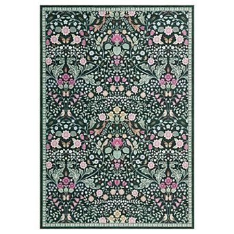 Vintage Floral Machine Washable Rug Soft Botanical Non Slip Stain Resistant Carpet for Living Room