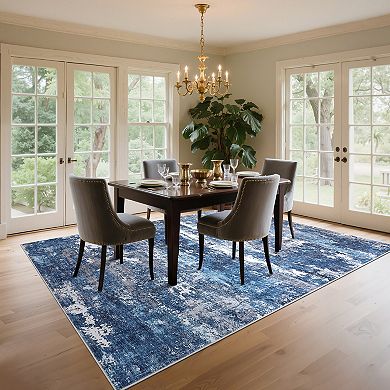 Abstract Machine Washable Rugs Low Pile Stain-Resistant Easy-Clean Carpet with Non-Slip Backing