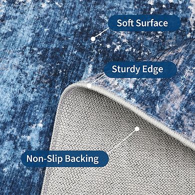 Abstract Machine Washable Rugs Low Pile Stain-Resistant Easy-Clean Carpet with Non-Slip Backing