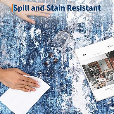 Abstract Machine Washable Rugs Low Pile Stain-Resistant Easy-Clean Carpet with Non-Slip Backing