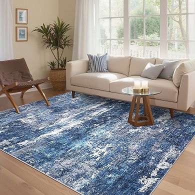 Abstract Machine Washable Rugs Low Pile Stain-Resistant Easy-Clean Carpet with Non-Slip Backing
