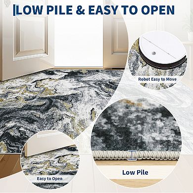 Abstract Machine Washable Rug with Rubber Backing Low Pile Non-Slip Stain-Resistant Foldable Carpet