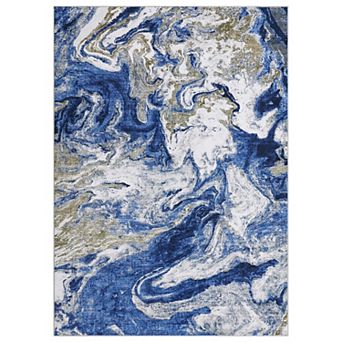Abstract Machine Washable Rug with Rubber Backing Low Pile Non-Slip Stain-Resistant Foldable Carpet