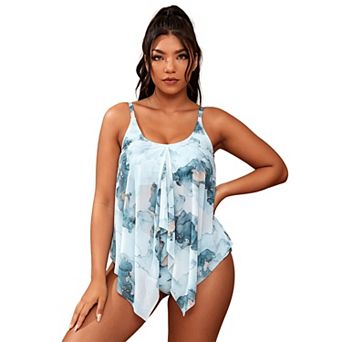 Plus Size Swimsuit for Women Flowy Two Piece Bathing Suit with Adjustable Straps Beach Swimwear