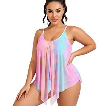 Plus Size Swimsuit for Women Flowy Two Piece Bathing Suit with Adjustable Straps Beach Swimwear