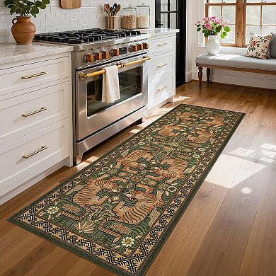 Vintage Tiger Machine Washable Rug with Rubber Backing Stain Resistant Foldable Non Slip Carpet
