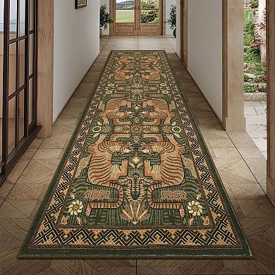 Vintage Tiger Machine Washable Rug with Rubber Backing Stain Resistant Foldable Non Slip Carpet
