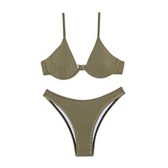 Bikini Set for Women Ribbed Two Piece Swimsuit Summer Beach High Cut Bathing Suit