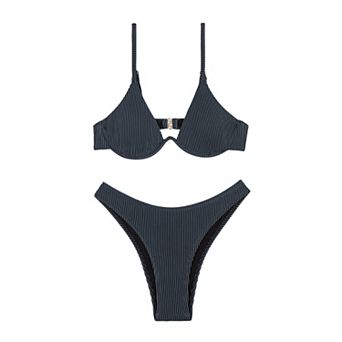 Bikini Set for Women Ribbed Two Piece Swimsuit Summer Beach High Cut Bathing Suit