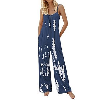 Women's Casual Overalls Loose Wide Leg Printed Jumpsuit for Home Wear
