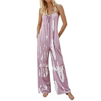 Women's Casual Overalls Loose Wide Leg Printed Jumpsuit for Home Wear