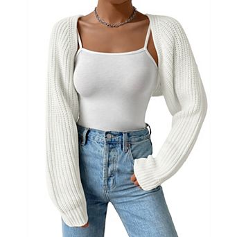 Women's Knit Bolero Shrug Solid Cropped Crochet Cardigan Long Sleeve Open Front Short Sweater