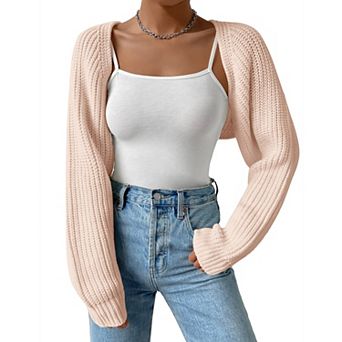 Women's Knit Bolero Shrug Solid Cropped Crochet Cardigan Long Sleeve Open Front Short Sweater
