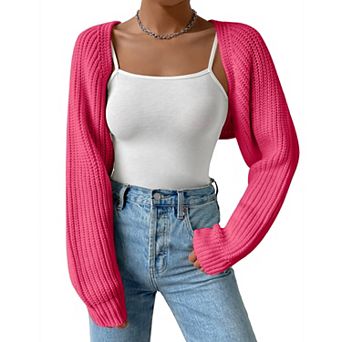 Women's Knit Bolero Shrug Solid Cropped Crochet Cardigan Long Sleeve Open Front Short Sweater