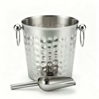 Hand-Hammered Stainless Steel Ice Bucket 3L with Scoop, Durable, Elegant Bar Accessory for Home
