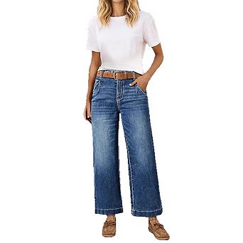 Women's Straight Leg Wide Leg Trousers Solid High Waisted Pleated Business Casual Pants