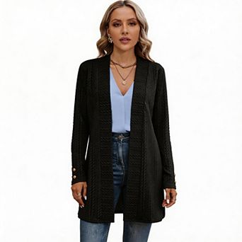 Women's Long Sleeve Open Front Cardigan Knit Casual Sweater Coat for Fall and Winter