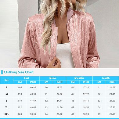 Women's Bomber Jacket Lightweight Zip Up Long Sleeve Jacket Casual Coat Outerwear