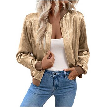 Women's Bomber Jacket Lightweight Zip Up Long Sleeve Jacket Casual Coat Outerwear